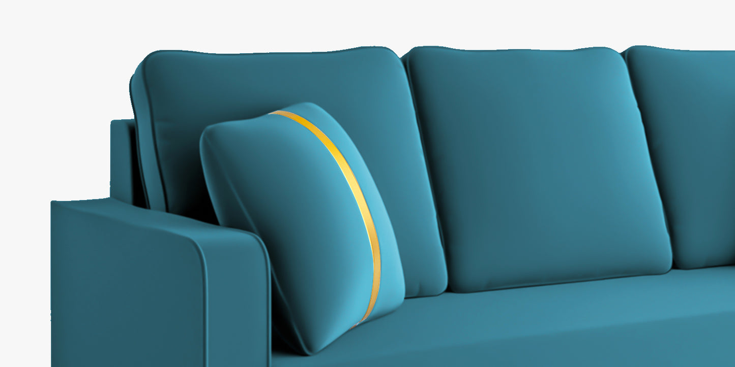 Adorn India Premium Chandler - 3 Years Warranty - L Shape 5 Seater Sofa Set -RHS-Velvet Suede Fabric - Aqua Blue