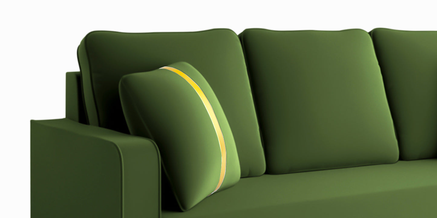 Adorn India Premium Chandler - 3 Years Warranty - L Shape 5 Seater Sofa Set -RHS- Velvet Suede Fabric - Green