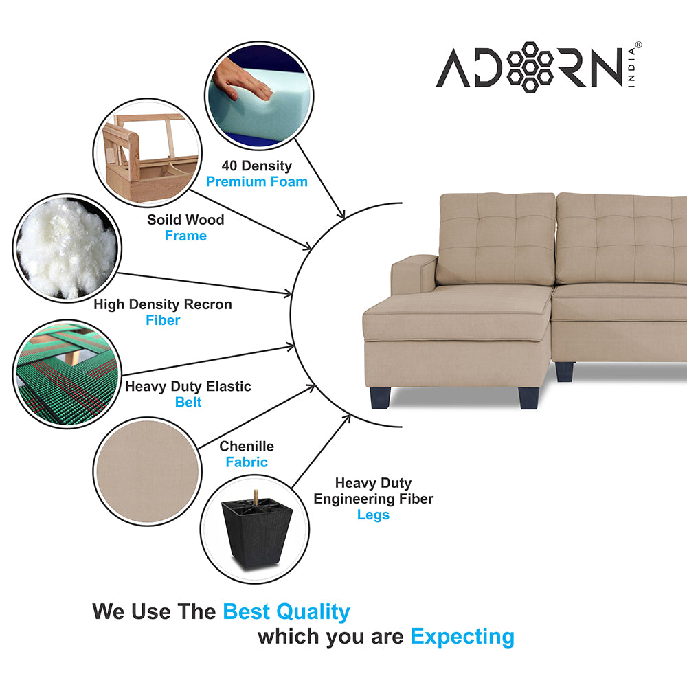 Adorn India Premium Raptor L Shape 6 Seater Sofa Set (LHS) (Beige)