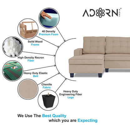 Adorn India Premium Raptor L Shape 6 Seater Sofa Set (LHS) (Beige)