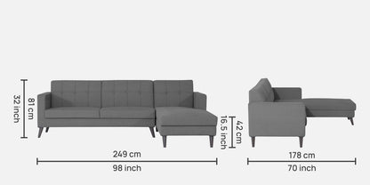 Adorn India Chilly L Shape 6 Seater Sofa Set RHS (Grey)