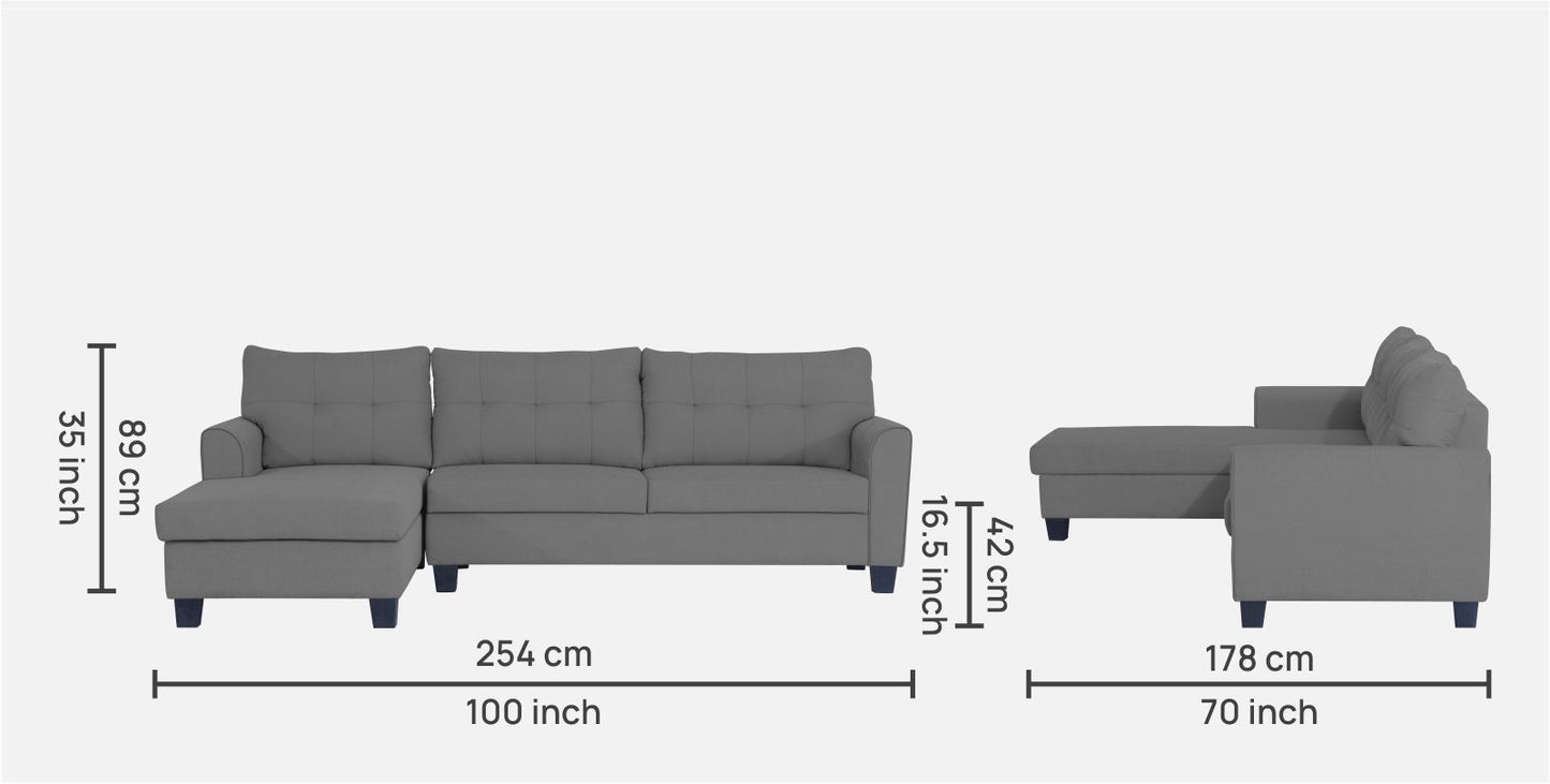 Adorn India Moris L Shape 6 Seater Sofa Set LHS (Grey)