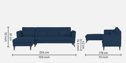 Adorn India Daniel L Shape 6 Seater Sofa Set LHS (Blue)