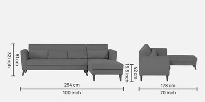 Adorn India Daniel L Shape 6 Seater Sofa Set RHS (Grey)