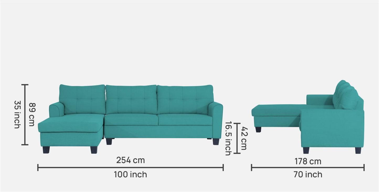 Adorn India Moris L Shape 6 Seater Sofa Set LHS (Aqua Blue)