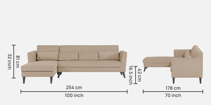 Adorn India Daniel L Shape 6 Seater Sofa Set LHS (Beige) (3 Year Warranty)