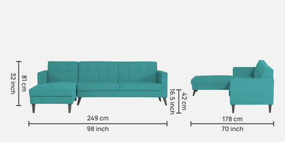 Adorn India Chilly L Shape 6 Seater Sofa Set Lhs (Aqua Blue)