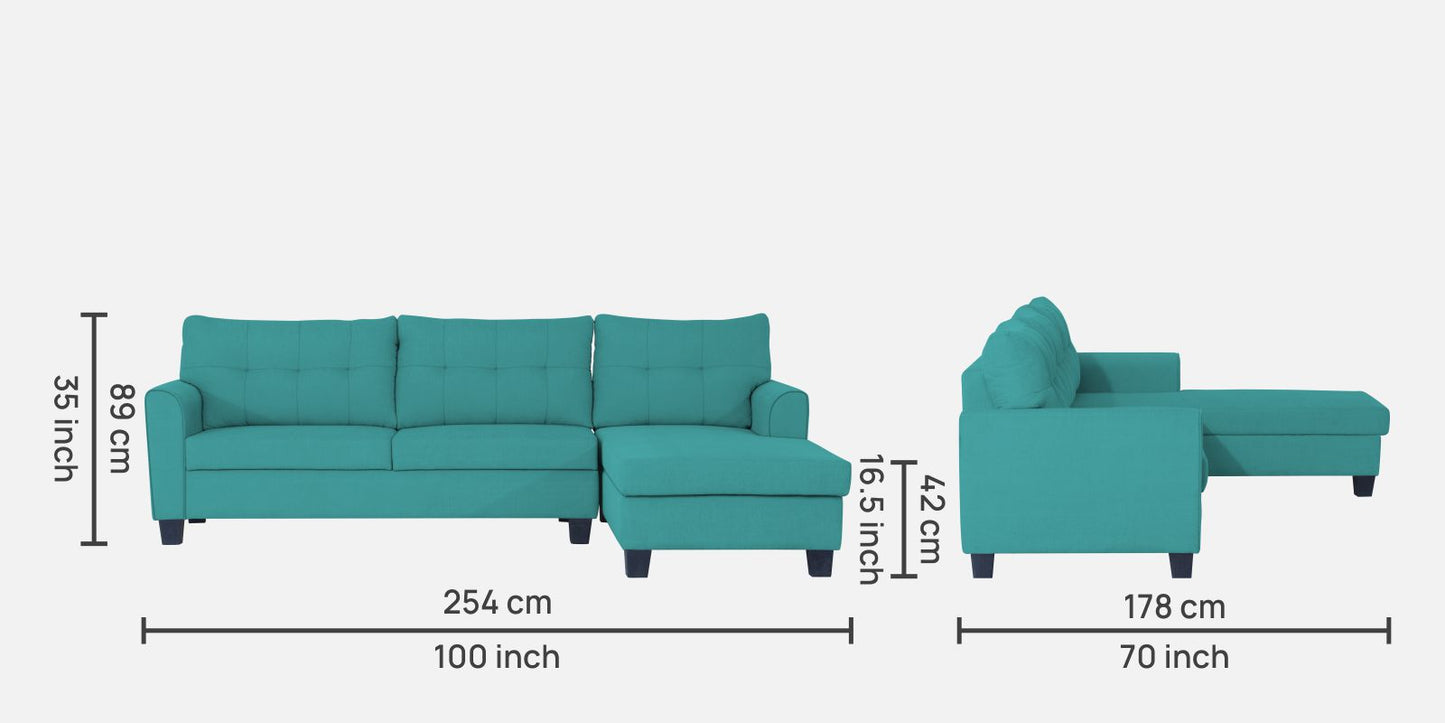 Adorn India Moris L Shape 6 Seater Sofa Set RHS (Aqua Blue)