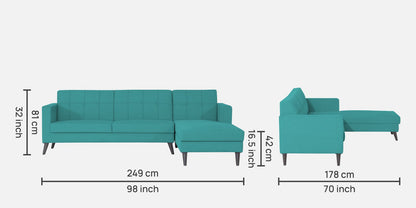 Adorn India Chilly L Shape 6 Seater Sofa Set RHS (Aqua Blue)