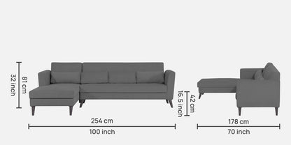 Adorn India Daniel L Shape 6 Seater Sofa Set LHS (Grey)