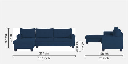 Adorn India Moris L Shape 6 Seater Sofa Set LHS (Blue)