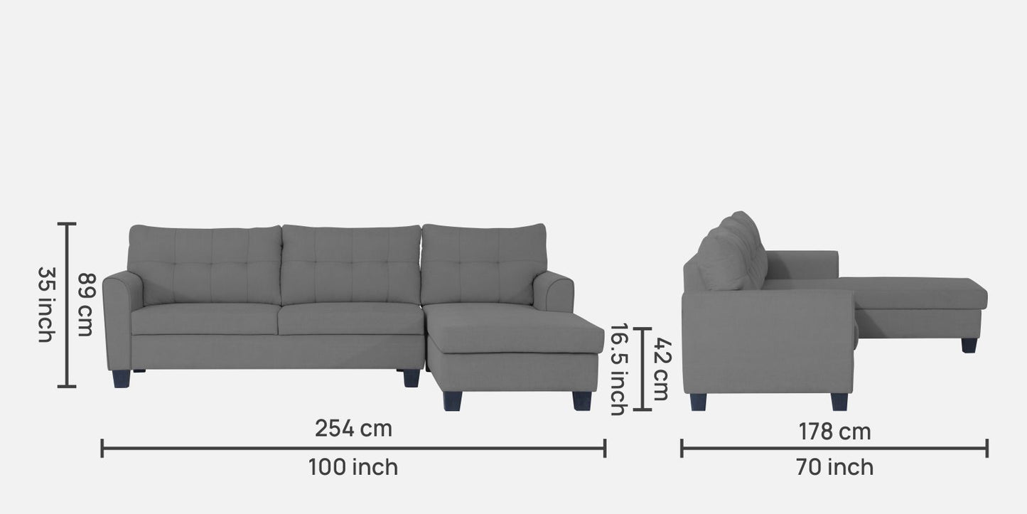 Adorn India Moris L Shape 6 Seater Sofa Set RHS (Grey)