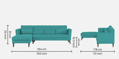 Adorn India Daniel L Shape 6 Seater Sofa Set LHS (Aqua Blue)