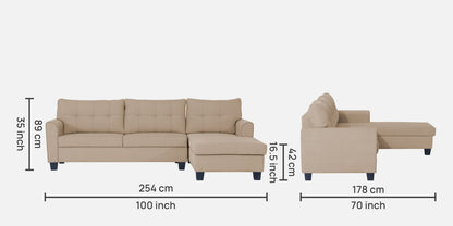 Adorn India Moris L Shape 6 Seater Sofa Set RHS (Beige)