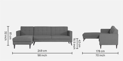 Adorn India Chilly L Shape 6 Seater Sofa Set LHS (Grey)