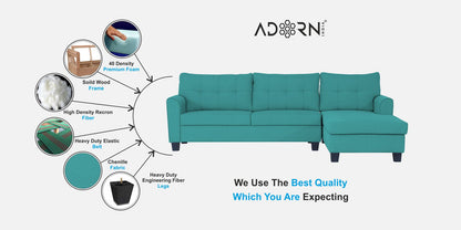 Adorn India Moris L Shape 6 Seater Sofa Set RHS (Aqua Blue)