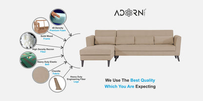 Adorn India Daniel L Shape 6 Seater Sofa Set LHS (Beige) (3 Year Warranty)