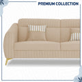 Adorn India Premium Luster Plus 3-2 Sofa Set | Velvet Suede Fabric | 3-Year Warranty | Color Beige with Golden Legs & Striped Pattern Cushion