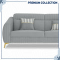 Adorn India Premium Luster Plus 3-1-1 Sofa Set | Velvet Suede Fabric | 3-Year Warranty | Color Grey with Golden Legs & Striped Pattern Cushion