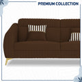 Adorn India Premium Luster Plus 3-2 Sofa Set | Velvet Suede Fabric | 3-Year Warranty | Color Brown with Golden Legs & Striped Pattern Cushion