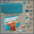Falcon Tufted 2 Seater Storage Ottoman Pouffe with Velvet Suede Fabric (Aqua Blue)