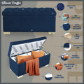 Falcon Tufted 2 Seater Storage Ottoman Pouffe with Velvet Suede Fabric (Blue)