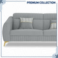 Adorn India Premium Luster Plus 3-2-1 Sofa Set | Velvet Suede Fabric | 3-Year Warranty | Color Grey with Golden Legs & Striped Pattern Cushion