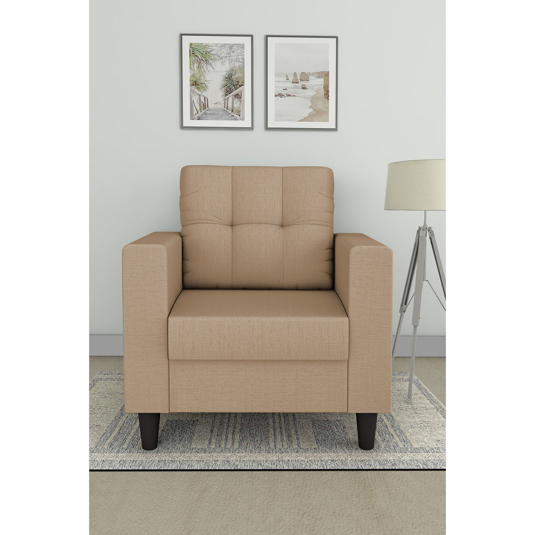 Adorn India Darcy 1 Seater Sofa (Beige) (3 Year Warranty)