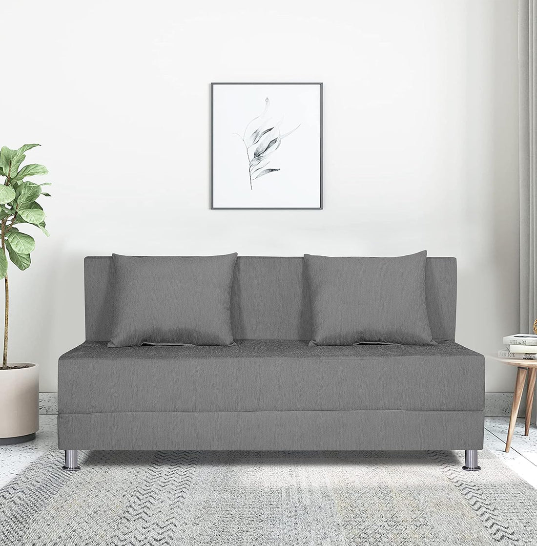 Adorn India Wood Easy Alyn Plus Decent 3 Seater Sofa Cum Bed (5X6) (Grey) (1 Year Warranty)