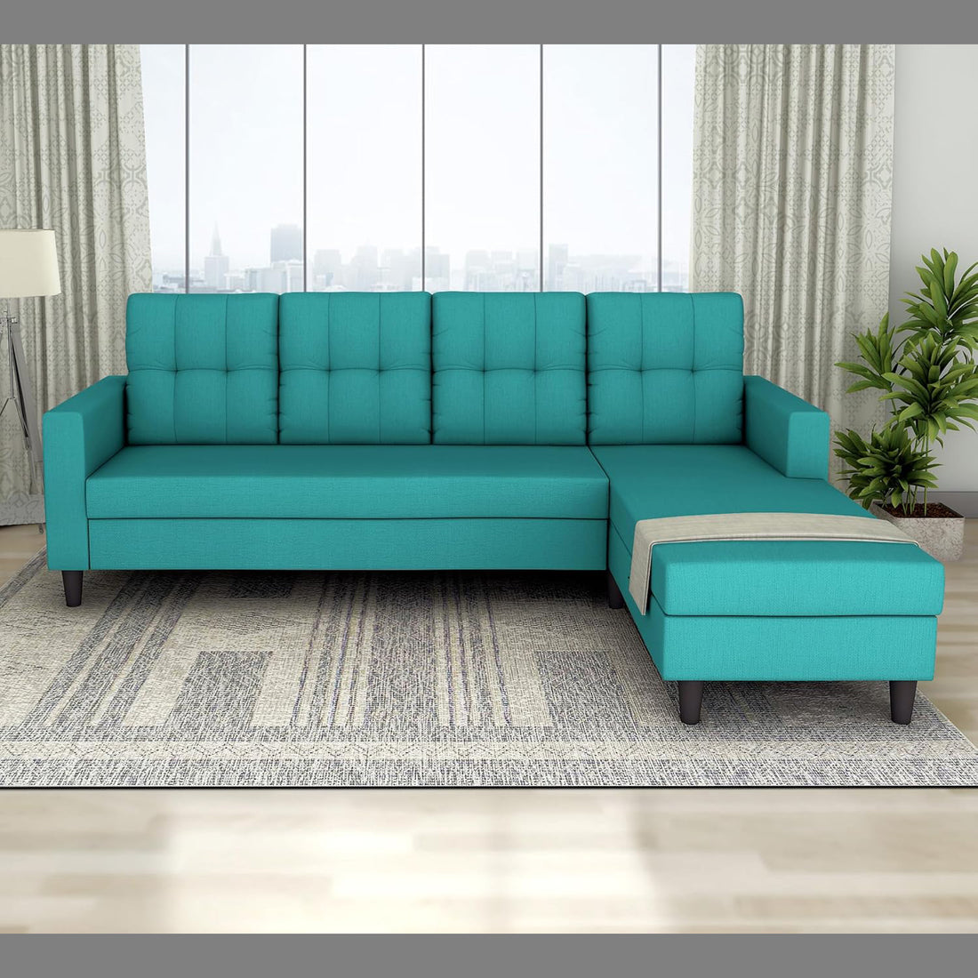 Darcy L Shape 5 Seater Sofa Set (RHS) (Aqua Blue)