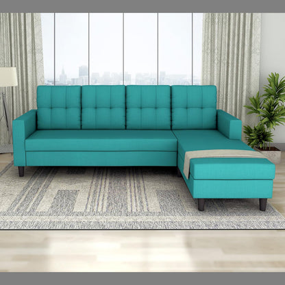 Adorn India Wood Darcy L Shape 5 Seater Sofa Set (RHS) (Aqua Blue)