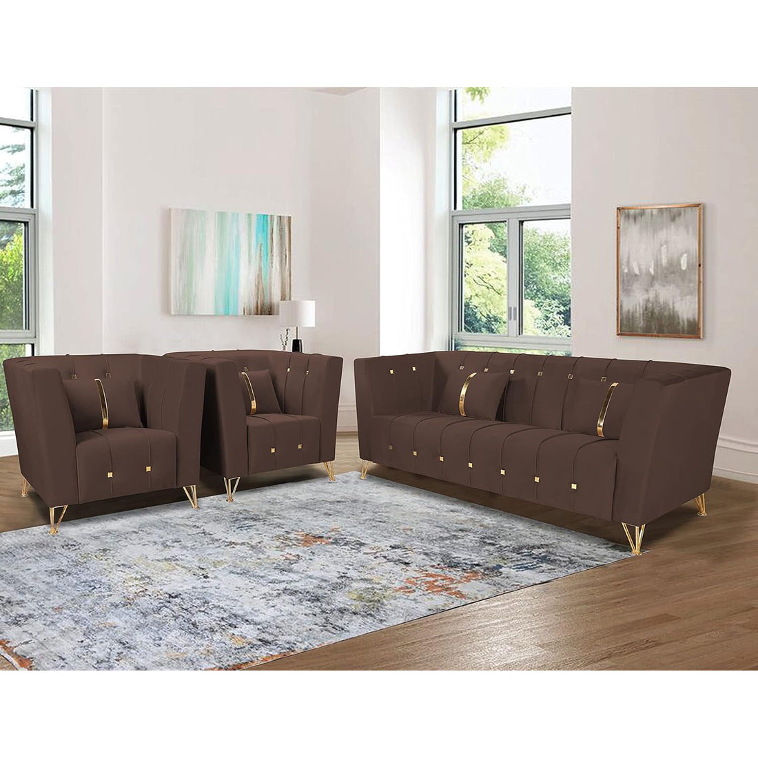 Premium Lotus 3-1-1 5 Seater Sofa Set (Velvet Fabric Colour Brown)