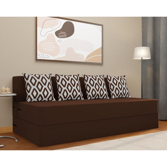 Adorn India Easy 4 Seater Sofa Cum Bed (Rhombus Pattern) Chennile Fabric - Washable Cover - Including 4 Cushion - Size 6' x 6' Ft (Brown Color) Perfect for Home & Office for Guests