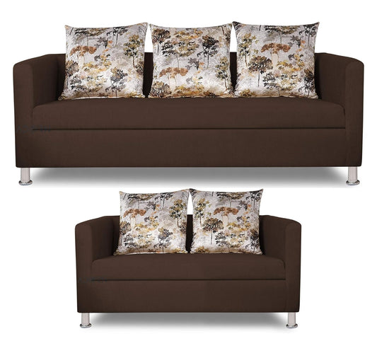 Adorn India Alita 3+2 Compact 5 Seater Sofa Set (Brown)