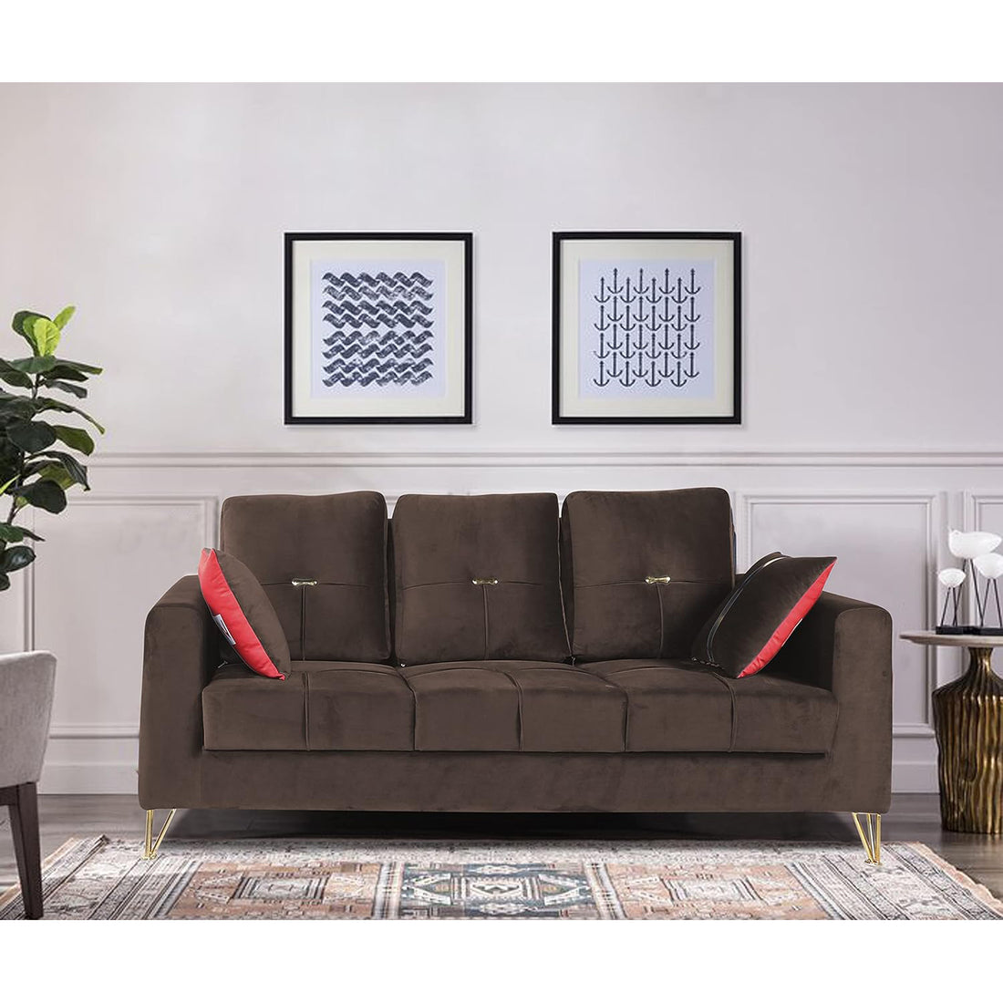 Premium Morgan 3 Seater Sofa (Velvet Fabric Colour Brown)