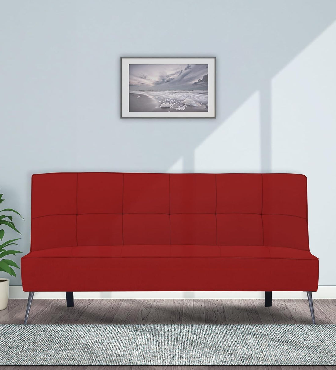 Adorn India Benjamin 3 Seater Sofa Cum Bed (Red) (3 Year Warranty)