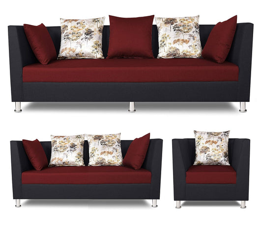 Adorn India Alica 3+2+1 Six Seater Sofa Set (Maroon & Black)