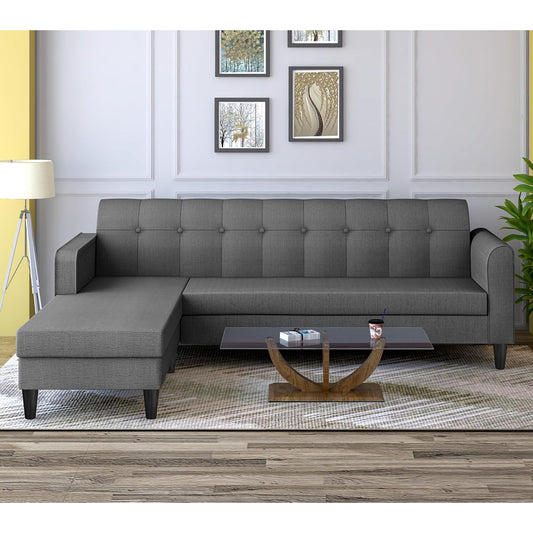 Adorn India Wood Rio Elegant L Shape 5 Seater Sofa Set (LHS) (Grey)