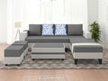 Adorn India Ashley Digitel Print Leatherette Fabric L Shape 8 Seater Sofa Set with 2 Ottoman Puffy & Center Table RHS (Grey & White) (3 Year Warranty)