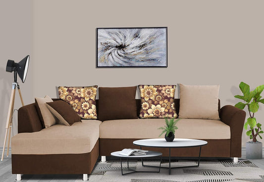 Adorn India (3 Years Warranty Boom 5 Seater Corner Sofa Floral Cushion Left Hand Side (Brown & Beige)