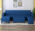 Rio Elegant L Shape 8 Seater Sofa Set with Center Table and 2 Ottoman Puffy (LHS) (Blue)