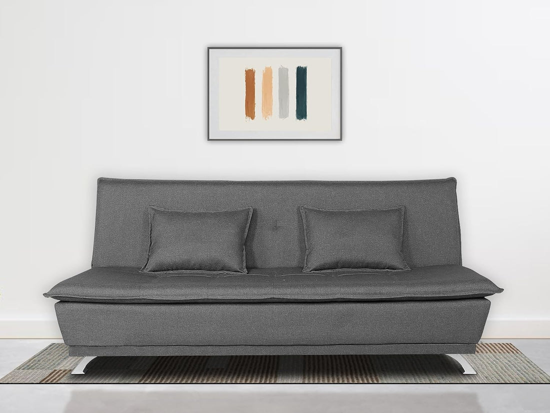 Adorn India Arden 4 Seater Plain Sofa Cum Bed 4 X 6 (Grey) (3 Year Warranty)
