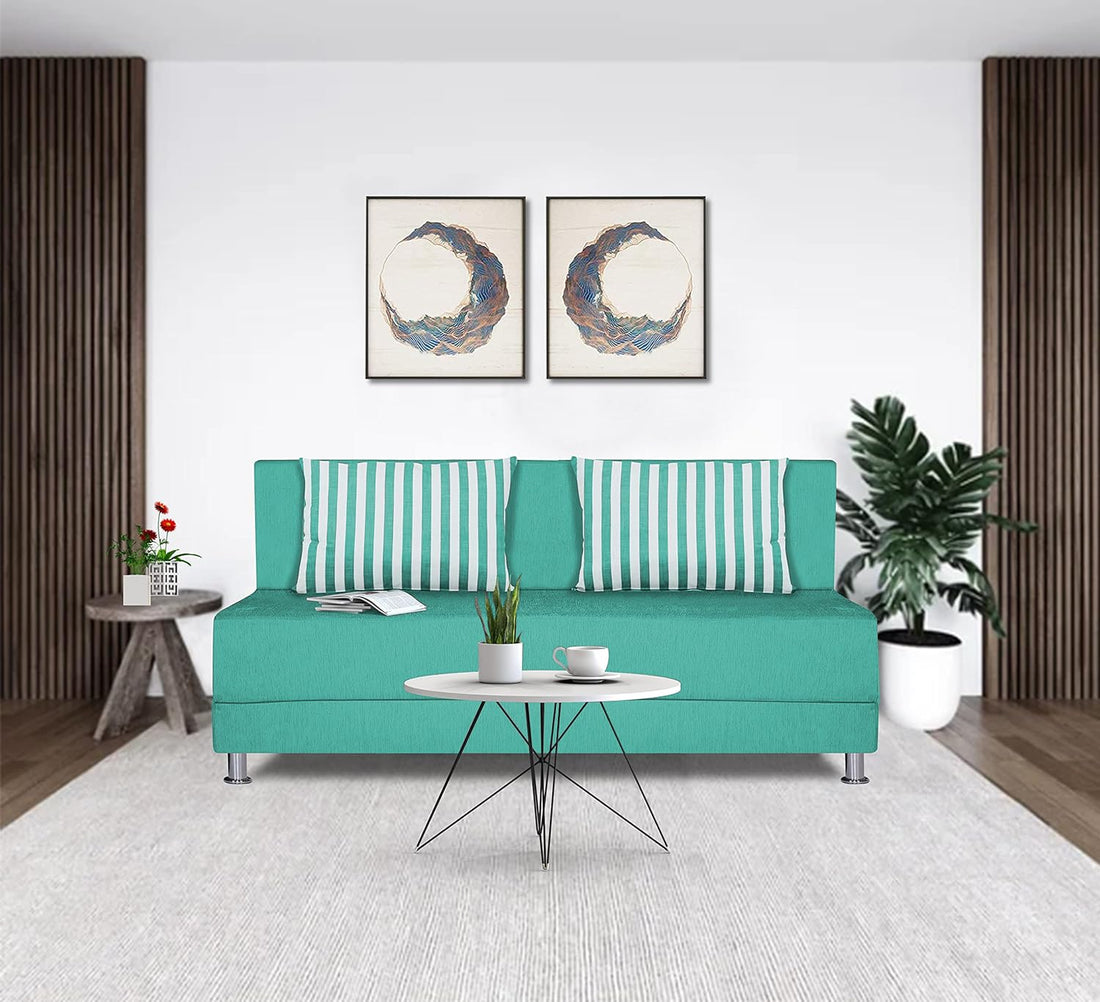 Adorn India Easy Alyn Plus Stripes 3 Seater Sofa Cum Bed (5X6) (Aqua Blue) (1 Year Warranty)