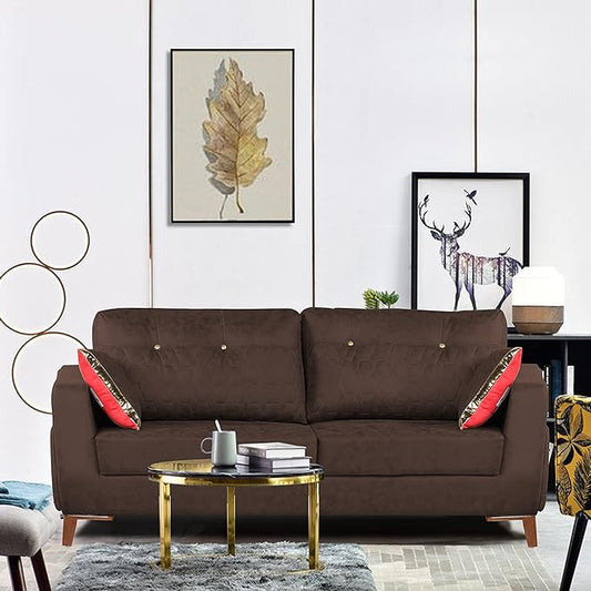 Adorn India Premium Phoenix 3 Seater Sofa (Leatherette Suede Fabric Colour Brown)