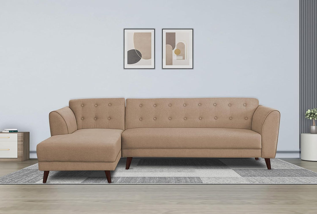 Adorn India (3 Years Warranty Leaf 6 Seater Corner Sofa (Beige) Left Hand Side
