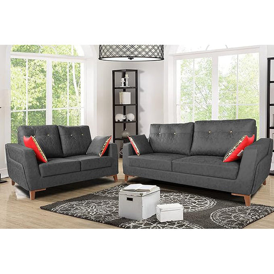 Adorn India Premium Phoenix 3+2 Five Seater Sofa Set (Leatherette Suede Fabric Colour Grey)