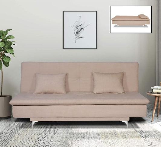 Adorn India Aspen Three Seater Sofa Cum Bed Single Tone Fabric (Beige) (3 Year Warranty)