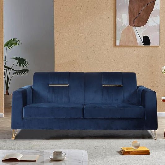 Adorn India Premium Benington 3 Seater Sofa (Velvet Suede Fabric Colour Blue)