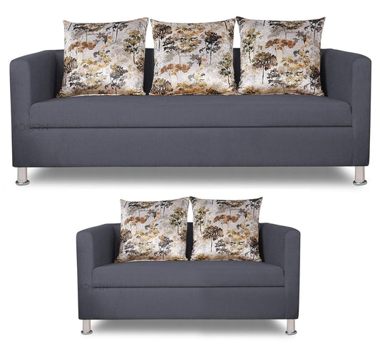 Adorn India Alita 3+2 Compact 5 Seater Sofa Set (Dark Grey)