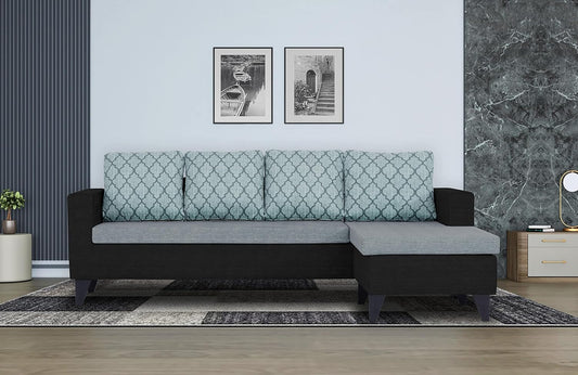 Adorn India Dorothy Blossom L Shape 5 Seater Sofa Set RHS (Black & Grey)